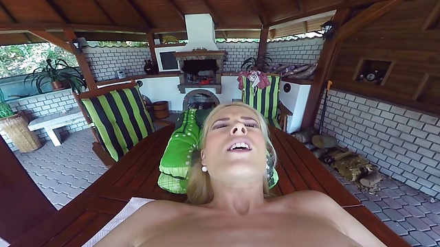 Blonde babe want to masturbate but suddenly your huge dick stalks her tight pussy in VR